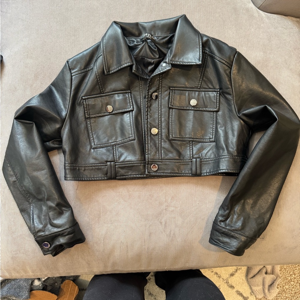 Beulah Black Leather Cropped Jacket